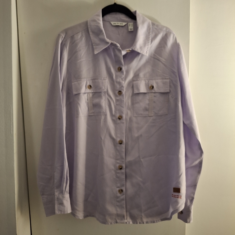 Peace Love World Women's Light Purple Button-Up Long Sleeve Shirt